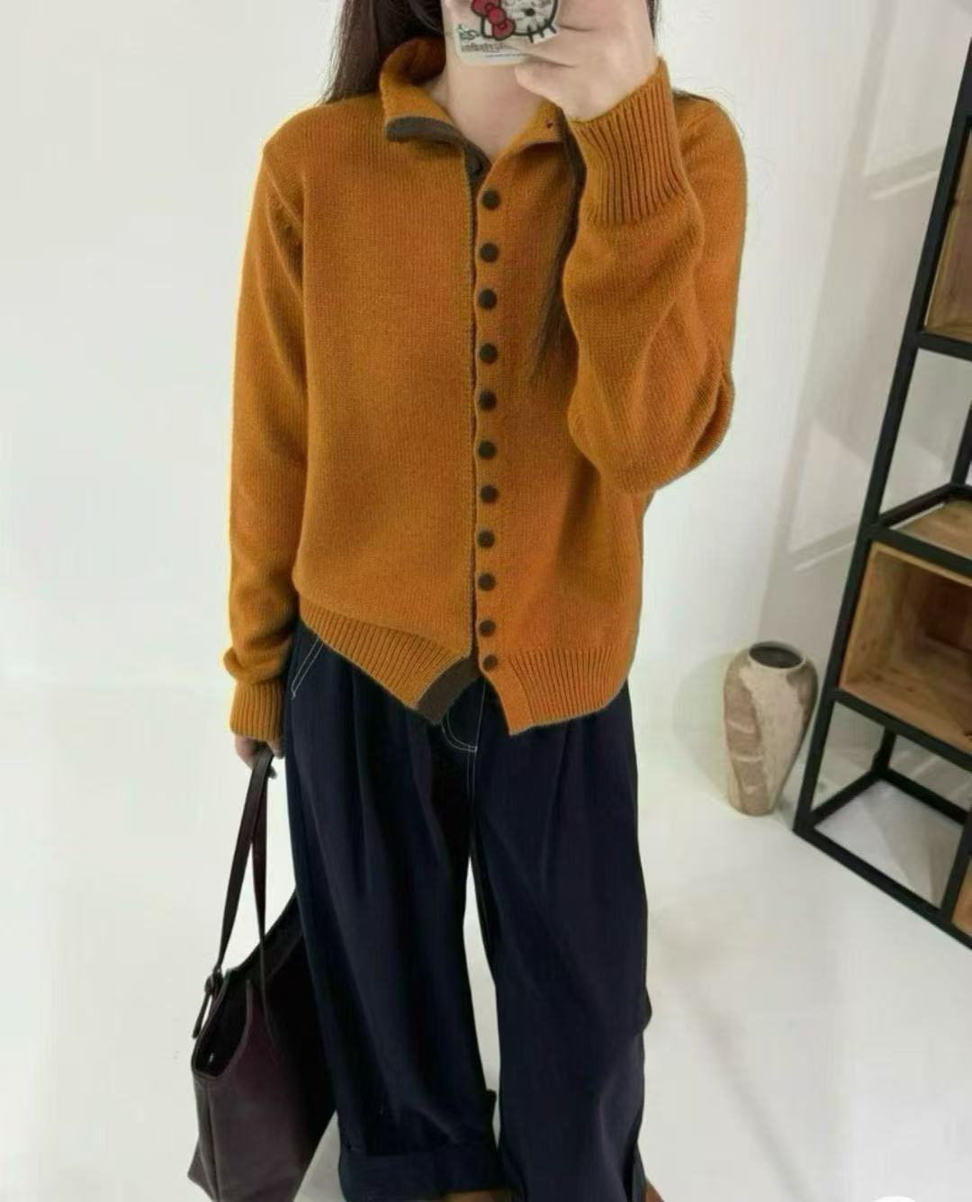 新款立领拼接撞色毛衣832