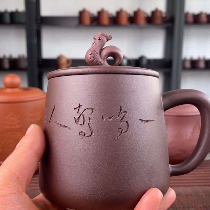 紫砂茶杯宜兴原矿紫砂盖杯微瑕