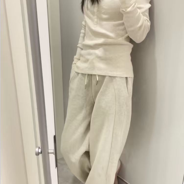 卫裤女高腰抽绳阔腿裤秋冬宽松运费休闲直筒裤加绒-小鹿专属5