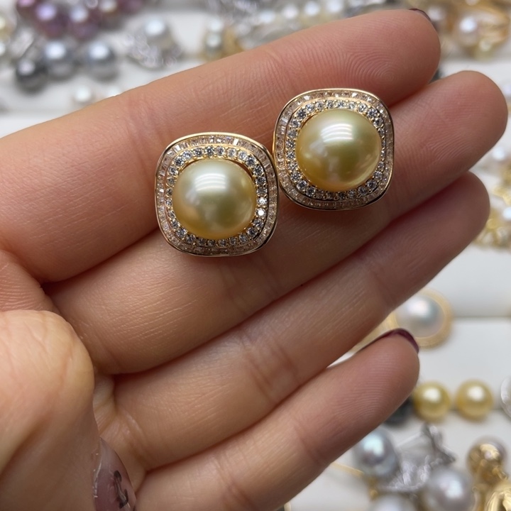 海水珍珠耳饰银S925镶嵌