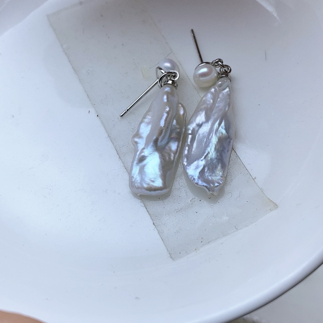 淡水珍珠耳钉合金梦*航