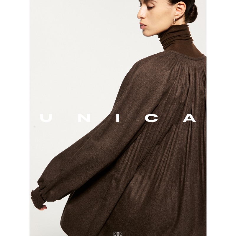 UNICA/重工压褶进口羊毛法兰绒_灵动飘逸灯笼袖腰带连衣裙/衬衫