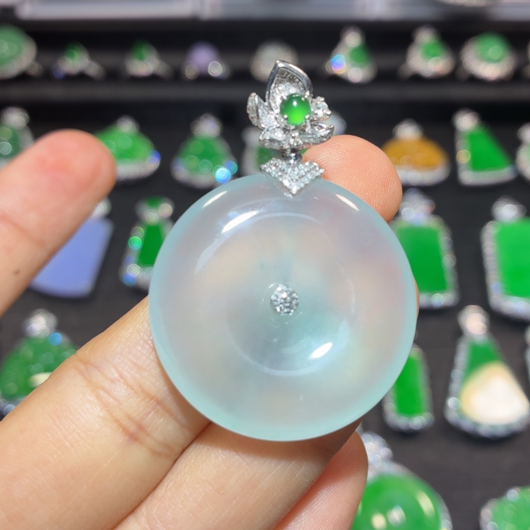 翡翠18K金镶嵌吊坠(不含链)翡翠