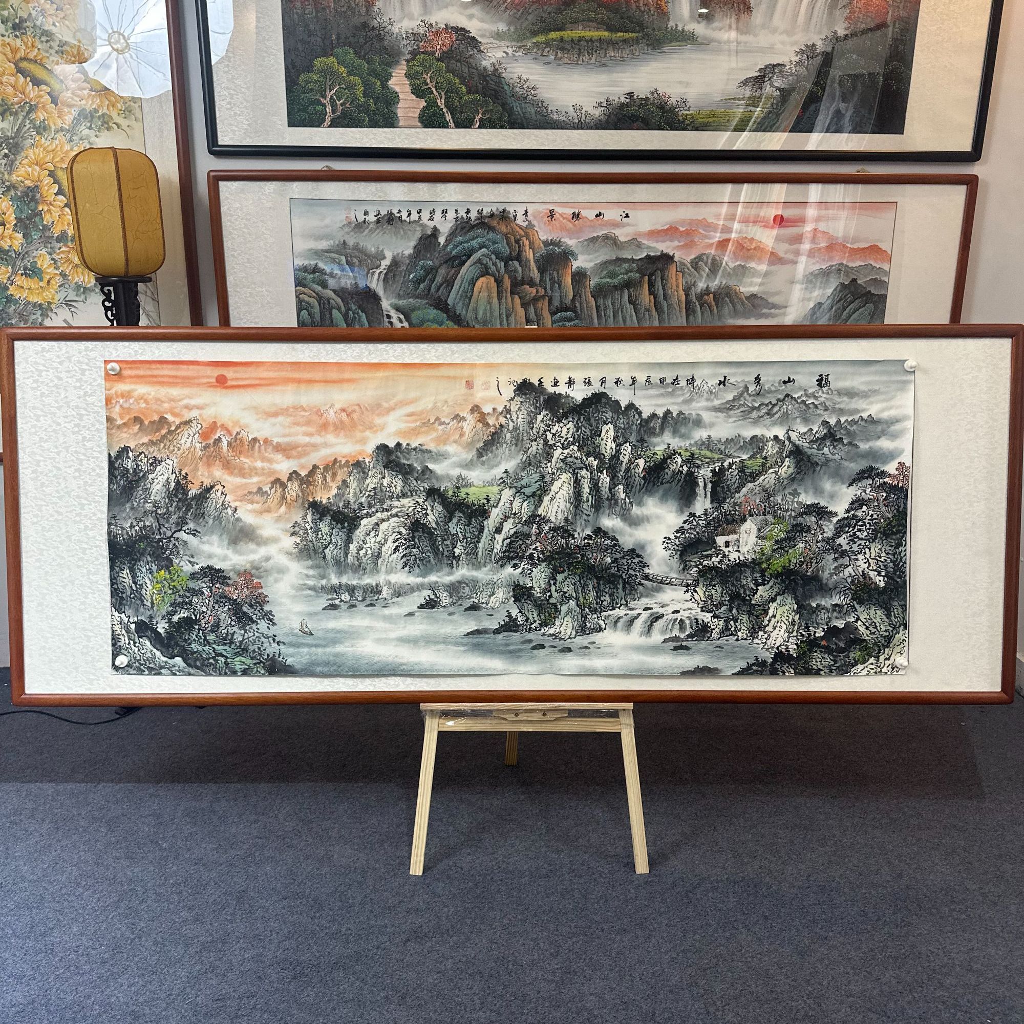 福山秀水（228X85）客厅办公室背景墙中式山水画