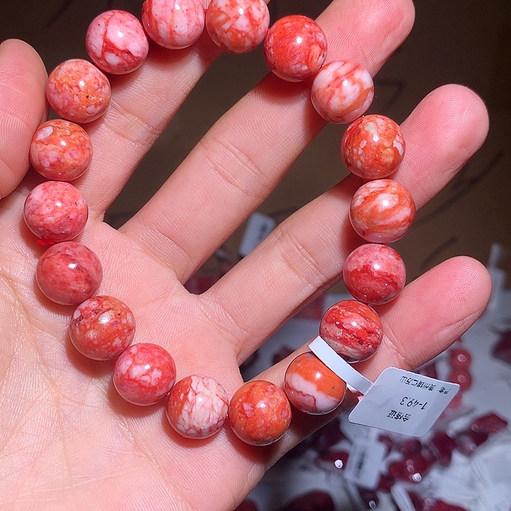 天然辰砂原石玉化料手串