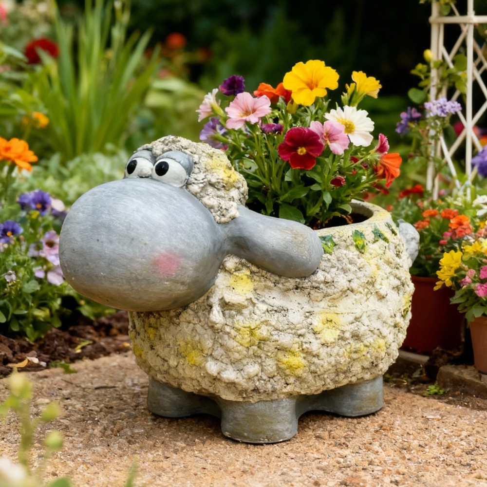 户外花园可爱绵羊花盆庭院布置绵羊摆件阳台创意装饰幼儿园花盆