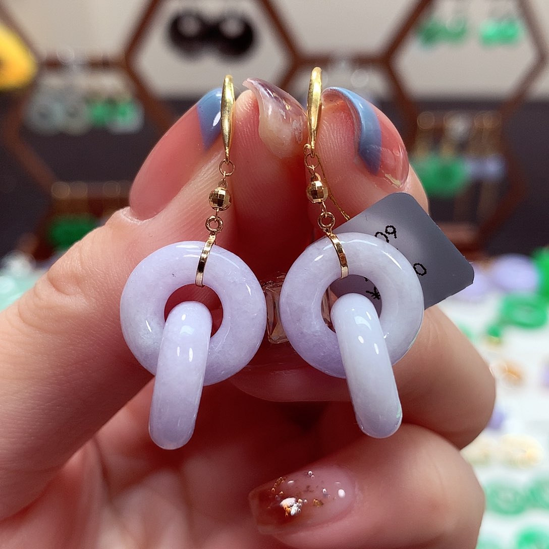 翡翠耳饰18K金镶嵌天然翡翠