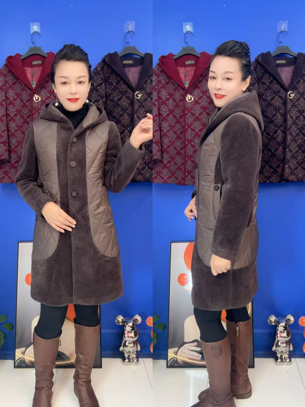 金8836连帽拼接时尚外套