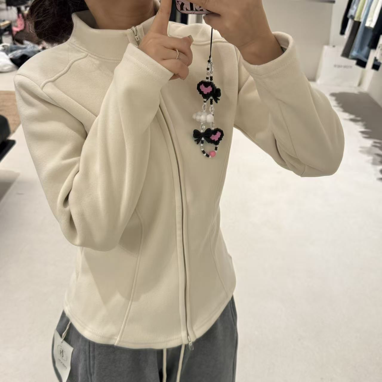 81173 韩系设计感双拉链保暖收腰短外套