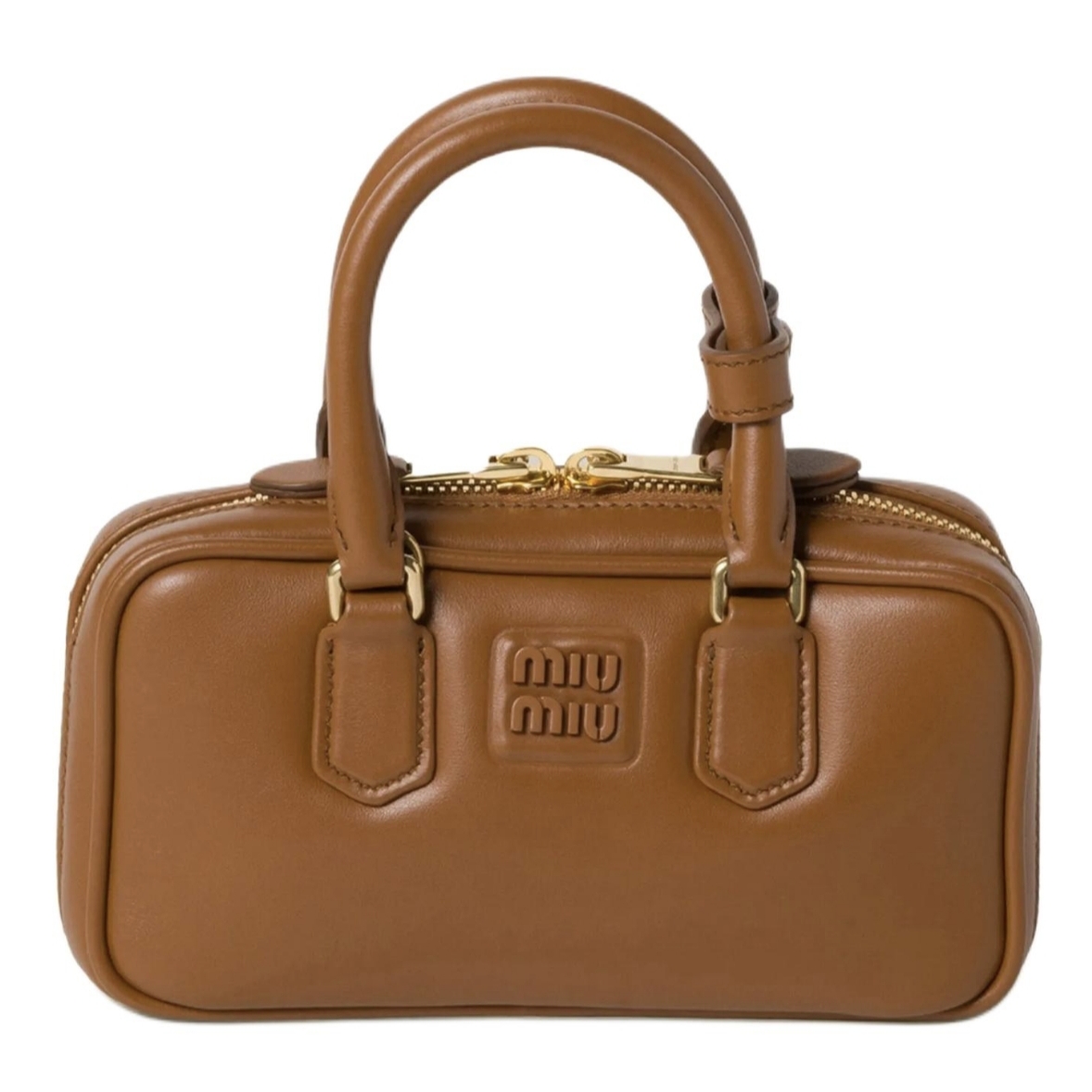 99新 MIU MIU/缪缪 【一梵】Arcadie皮革手提迷你干邑色包