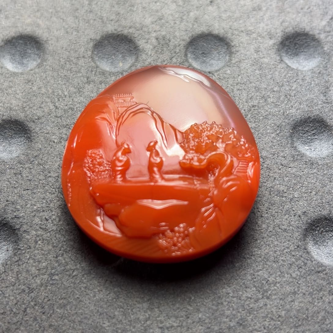 南红玛瑙杨柳滴水洞料山水人物挂件未镶嵌