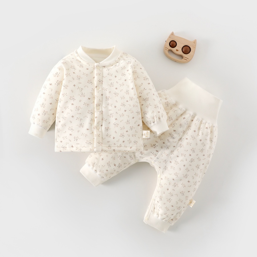 秋冬40克夹棉保暖高腰套装婴儿分体棉衣棉袄宝宝家居棉服大屁屁裤