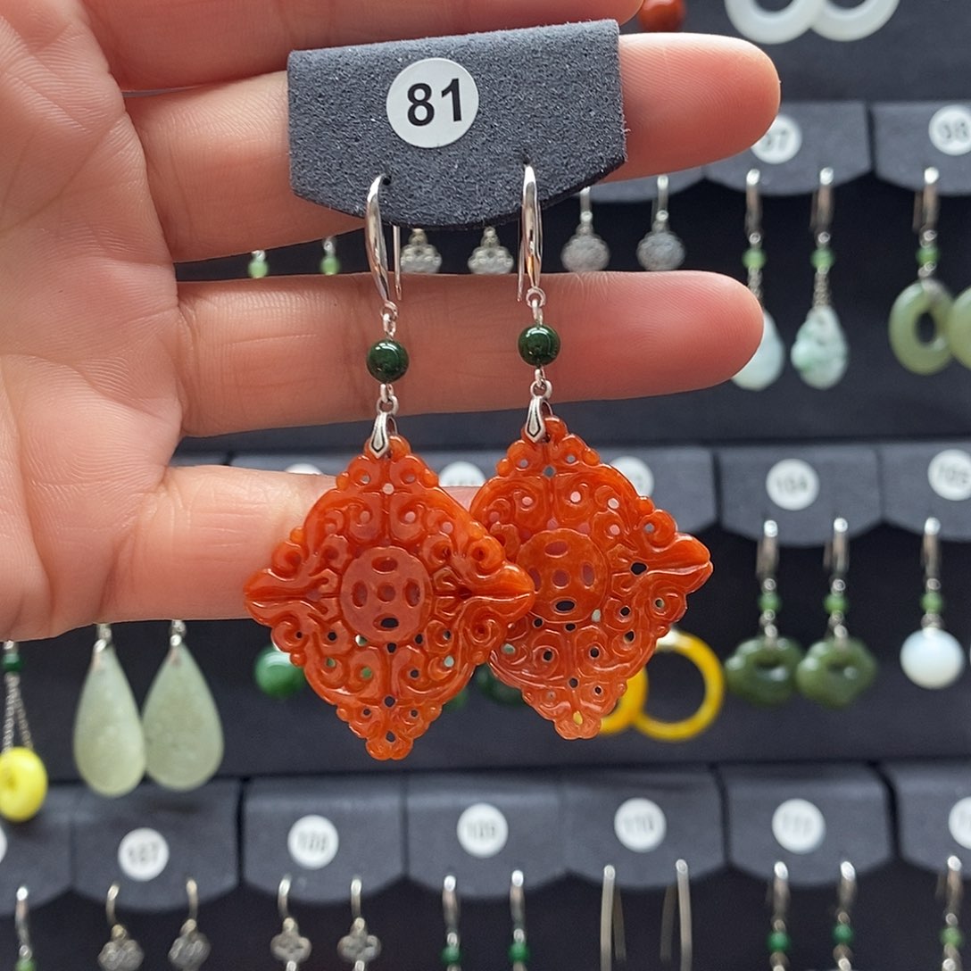 河***娟翡翠银S925镶嵌耳饰