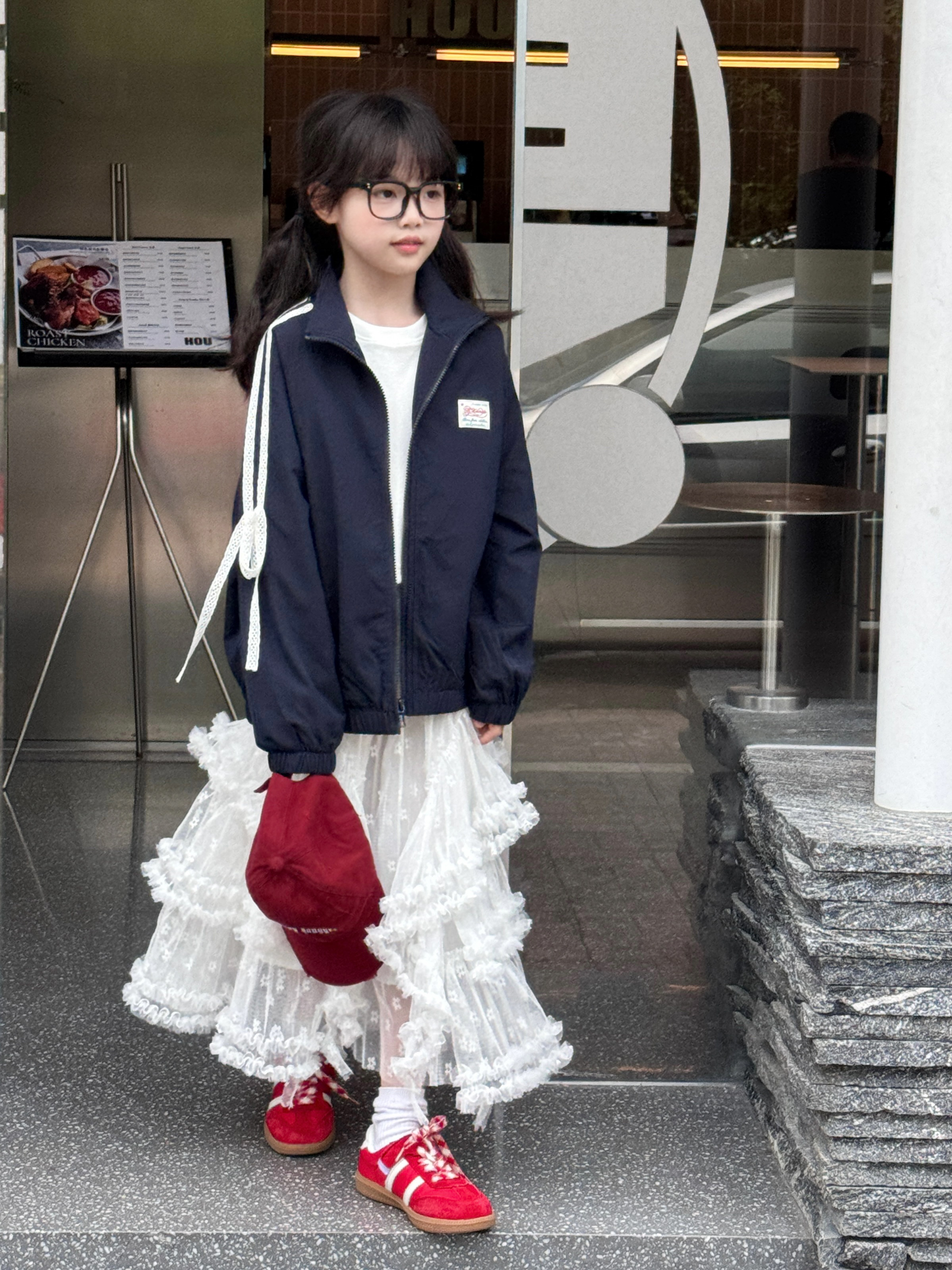 秋冬新款袖子蕾丝边拼接外套立领25506