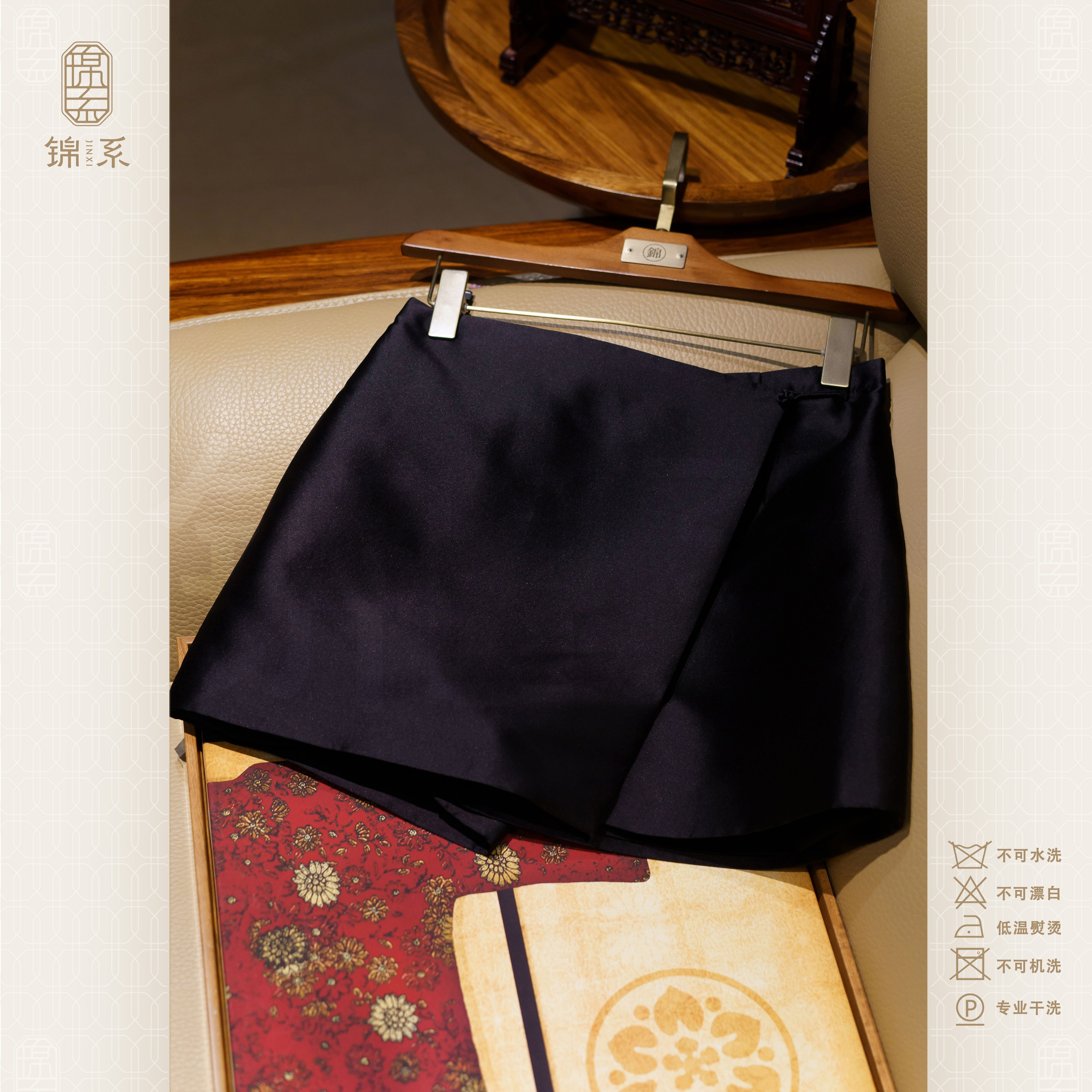 【锦系~新款】真丝新中式国风桑蚕丝后松紧腰短裤-K-382582