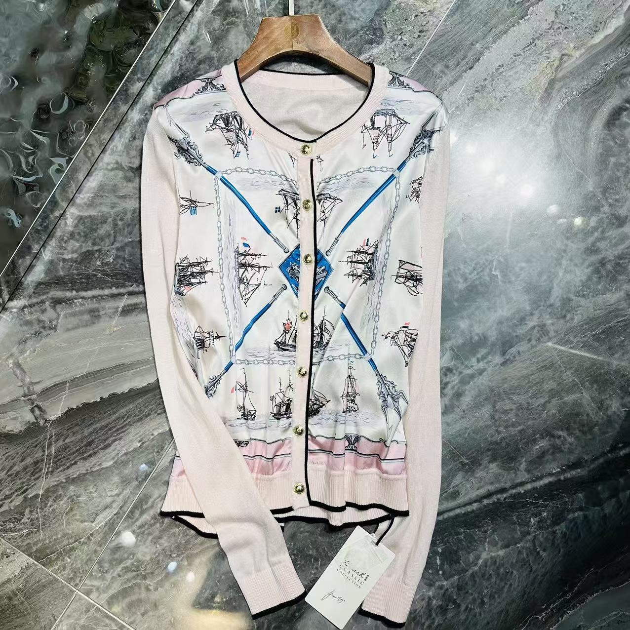 【清仓福利】AW 20904 帆船印花桑蚕丝重磅上衣