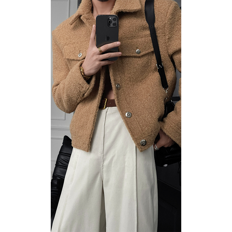 龙叨叨2024秋冬新品高级感短款小香风外套气质百搭休闲纯色夹克男