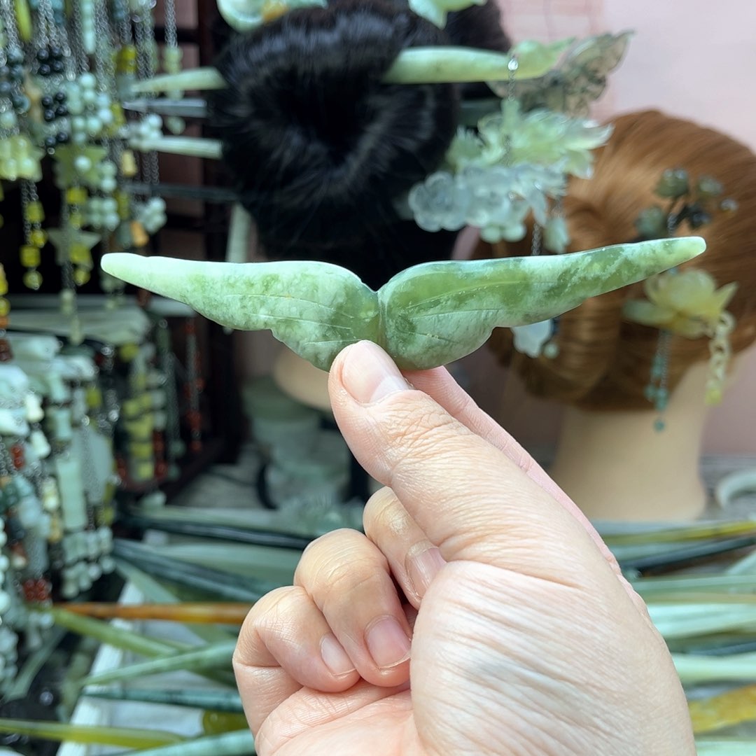 蛇纹石玉发饰未镶嵌长度13厘米左右