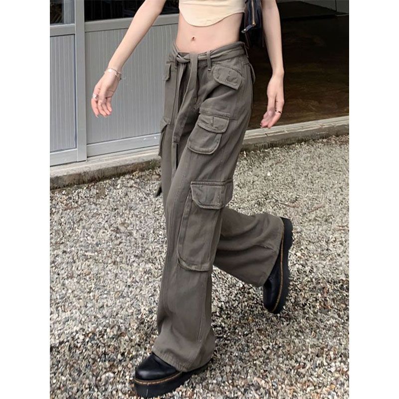 小个子设计感复古辣妹直筒牛仔裤女新款高腰宽松显瘦阔腿工装裤子