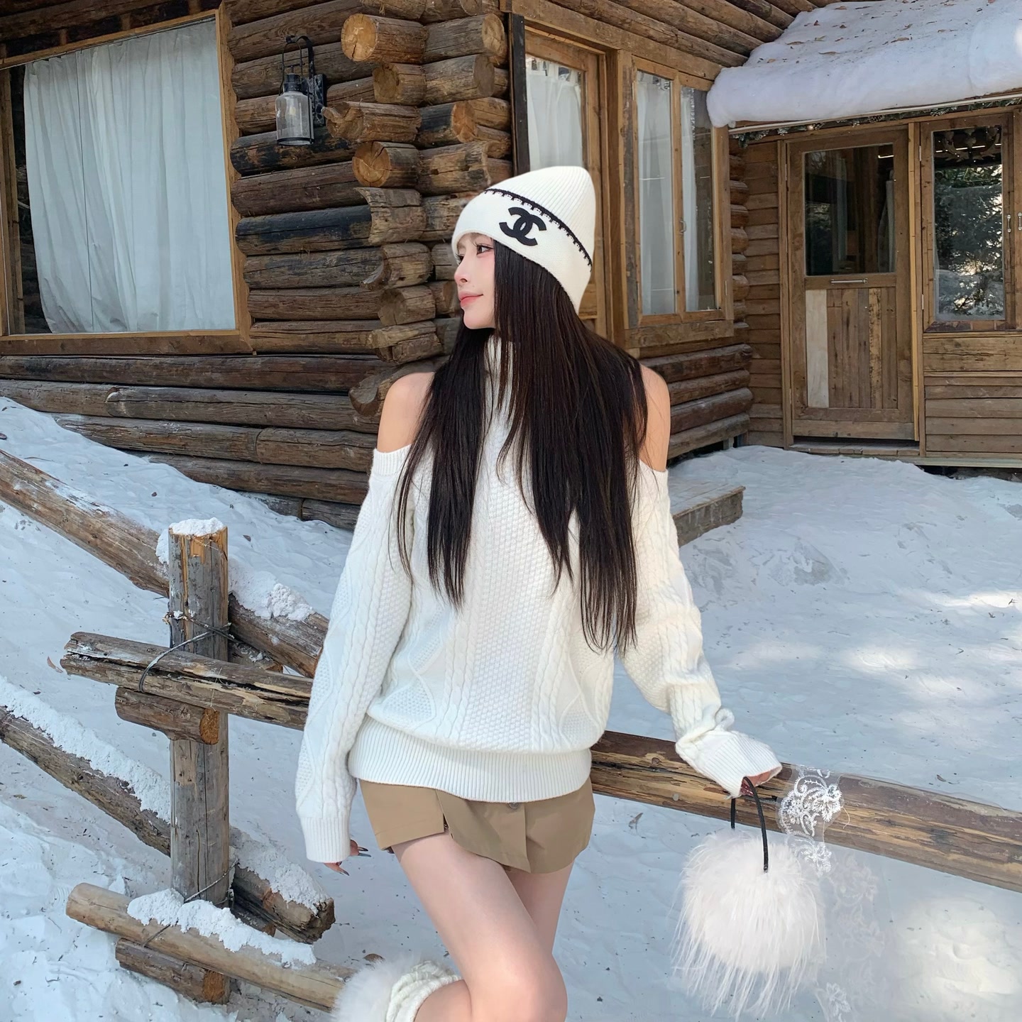 3MER  气质露肩高领长袖毛衣