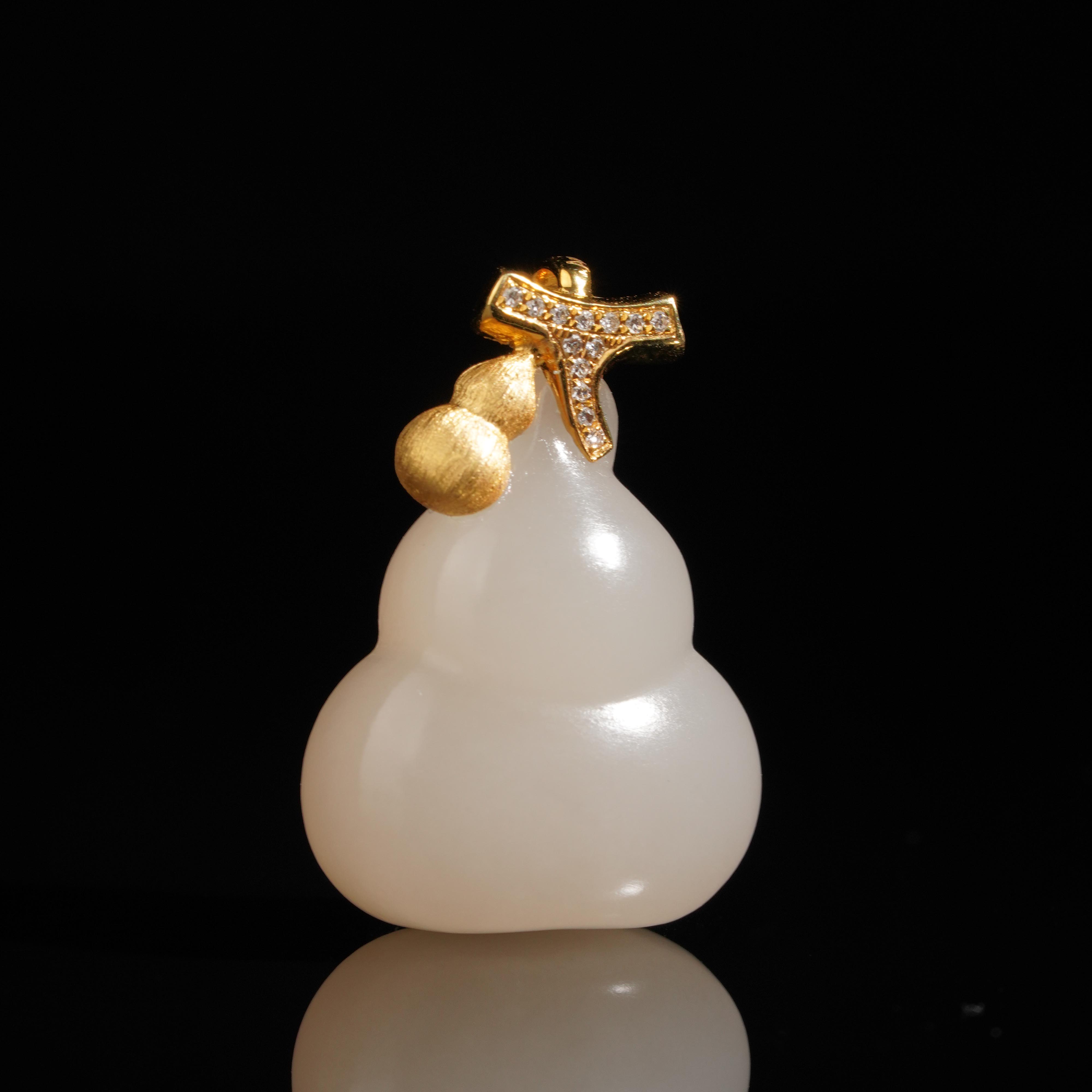 【鹿鸣】胖福 | 18k金和田玉藕粉葫芦吊坠 22*18*10.5mm不含链 LM09