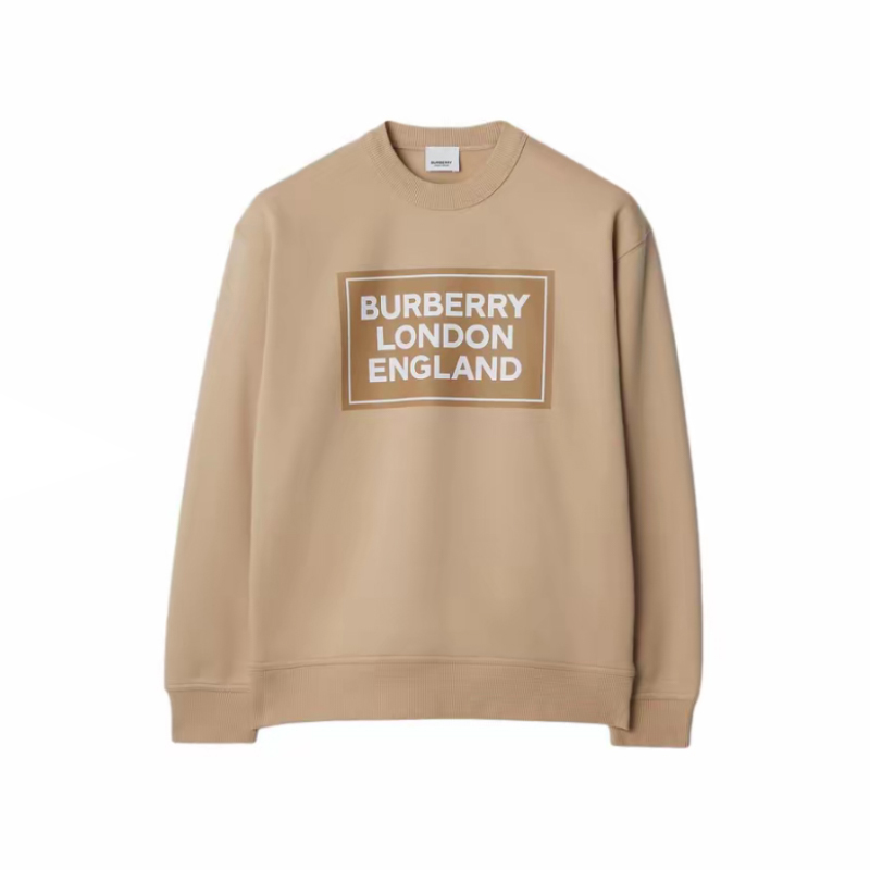 【中秋礼物】Burberry/博柏利 女士米色棉质混纺棕底LOGO印花卫衣