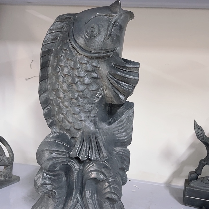 石材青石出水鱼摆件