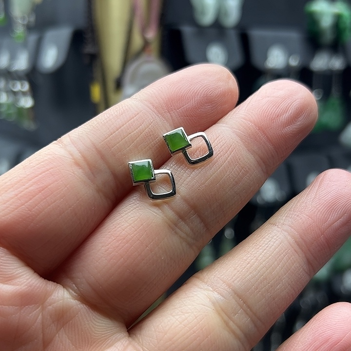 和田玉（碧玉）耳饰银S925镶嵌