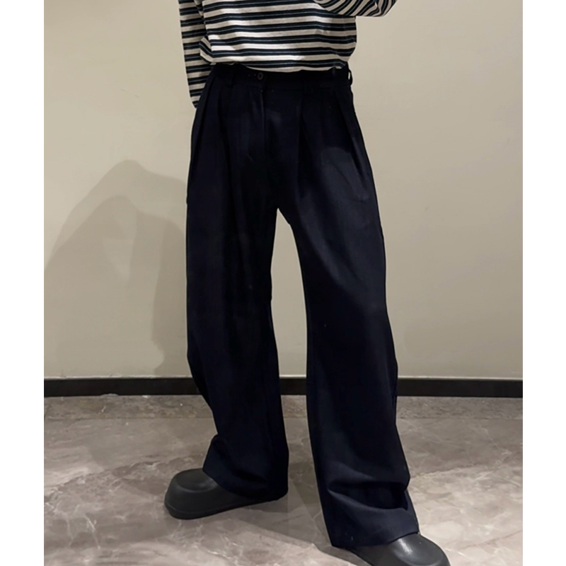 MBH | Bamboo双股竹节立体弯刀裁剪流畅长裤通勤四季深蓝休闲裤