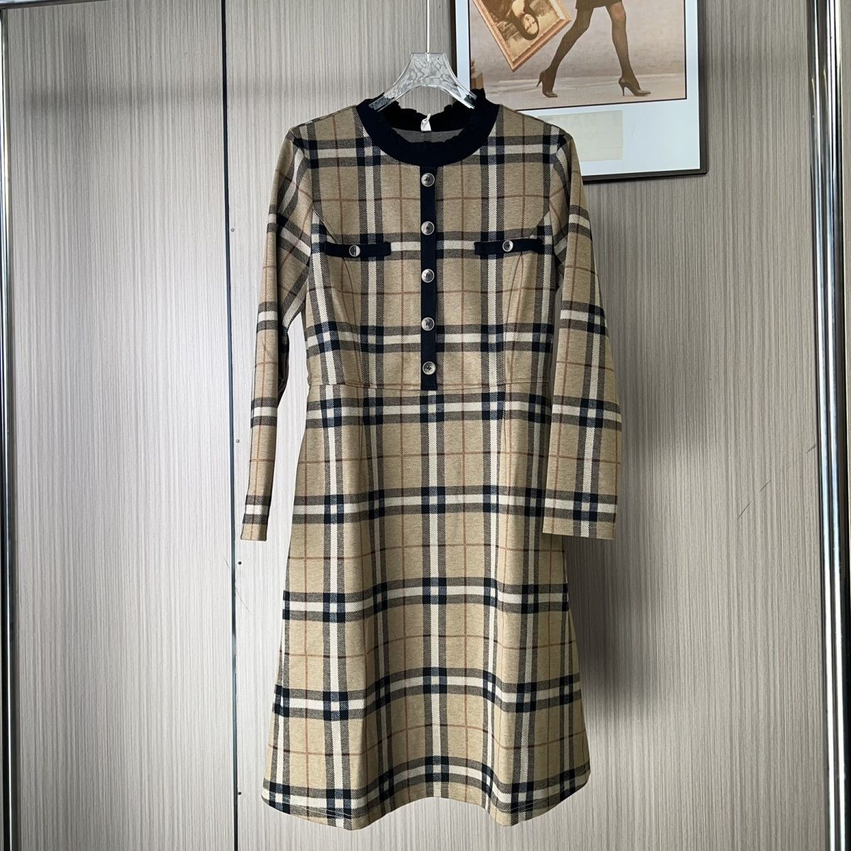 6213撤柜LD连衣裙新款显瘦长袖时尚格子洋气气质百搭打底女士