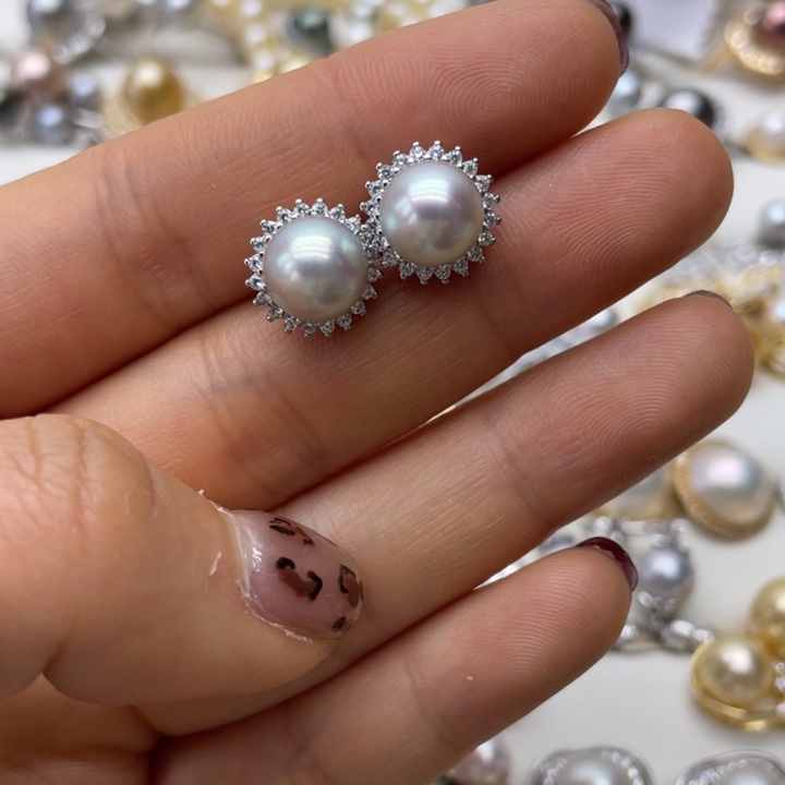 海水珍珠耳饰银S925镶嵌