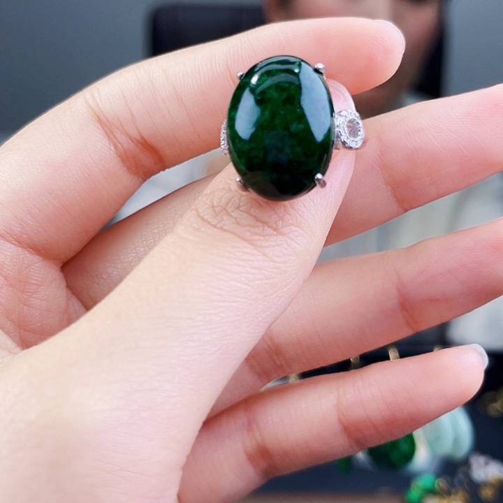 翡翠戒指银S925镶嵌饰品