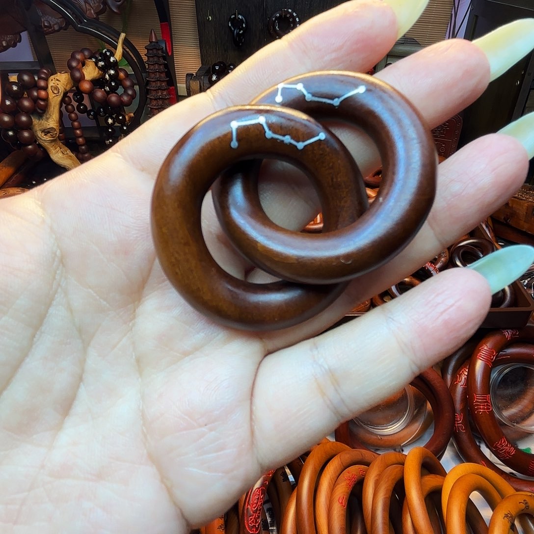 木枣木老料25圈口镶银六七星