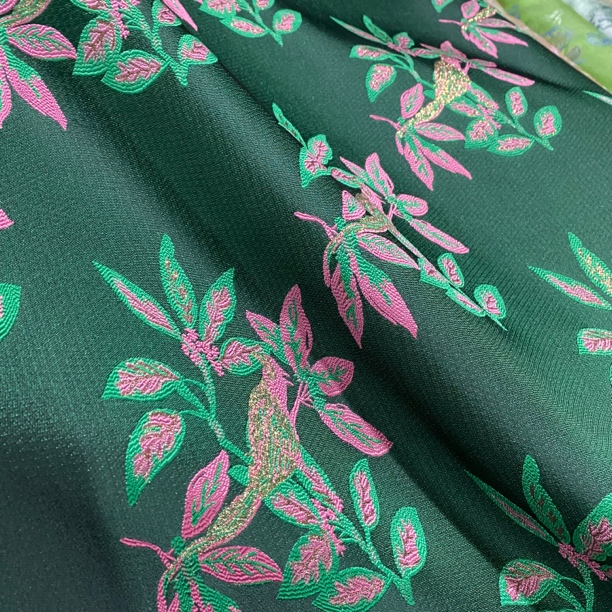 金枝绿叶国风新中式提花面料织锦缎马甲外套旗袍汉服马面裙布料