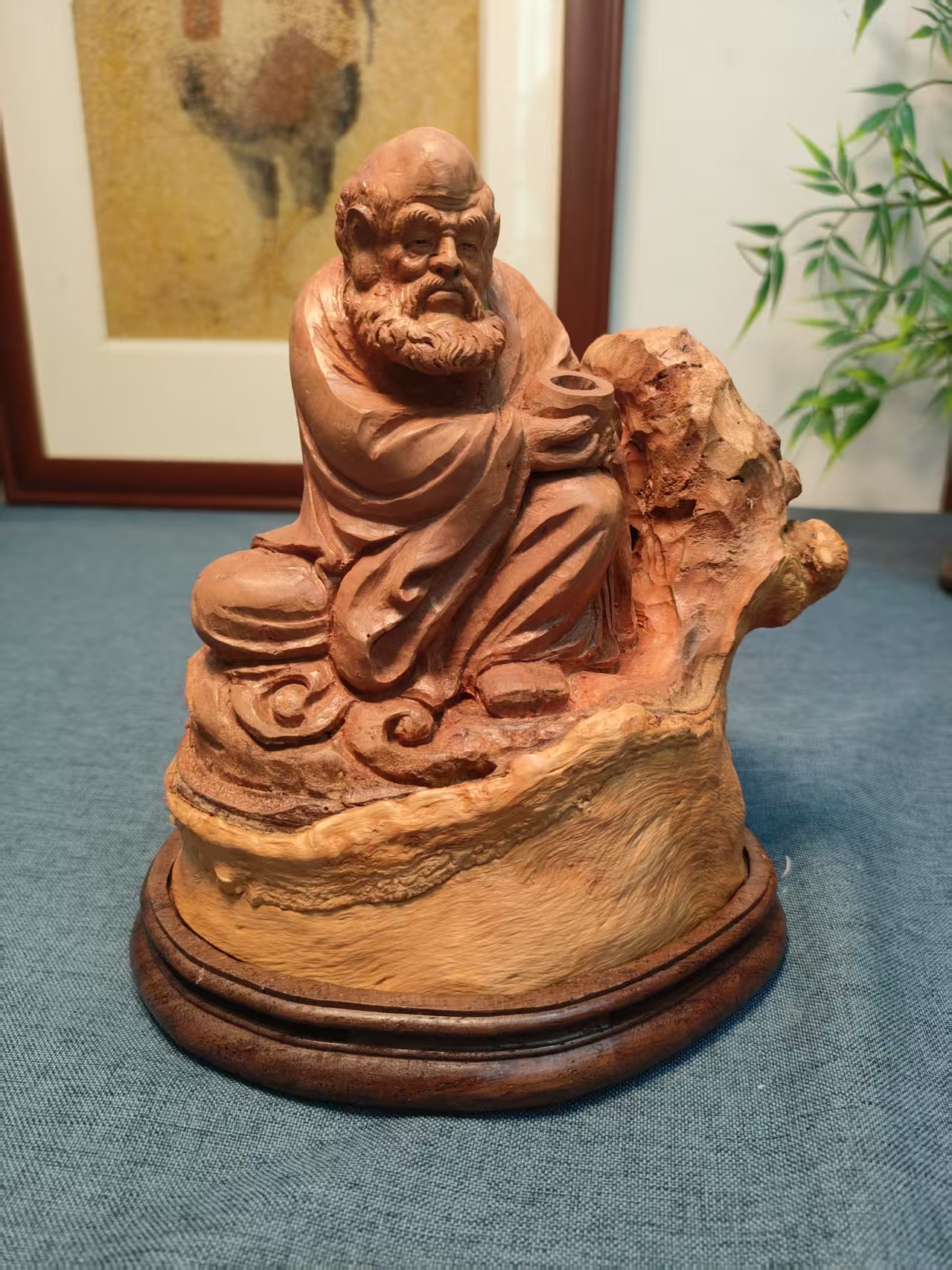 荔枝木香炉达摩纯手工雕刻，木雕手工艺品摆件香薰炉