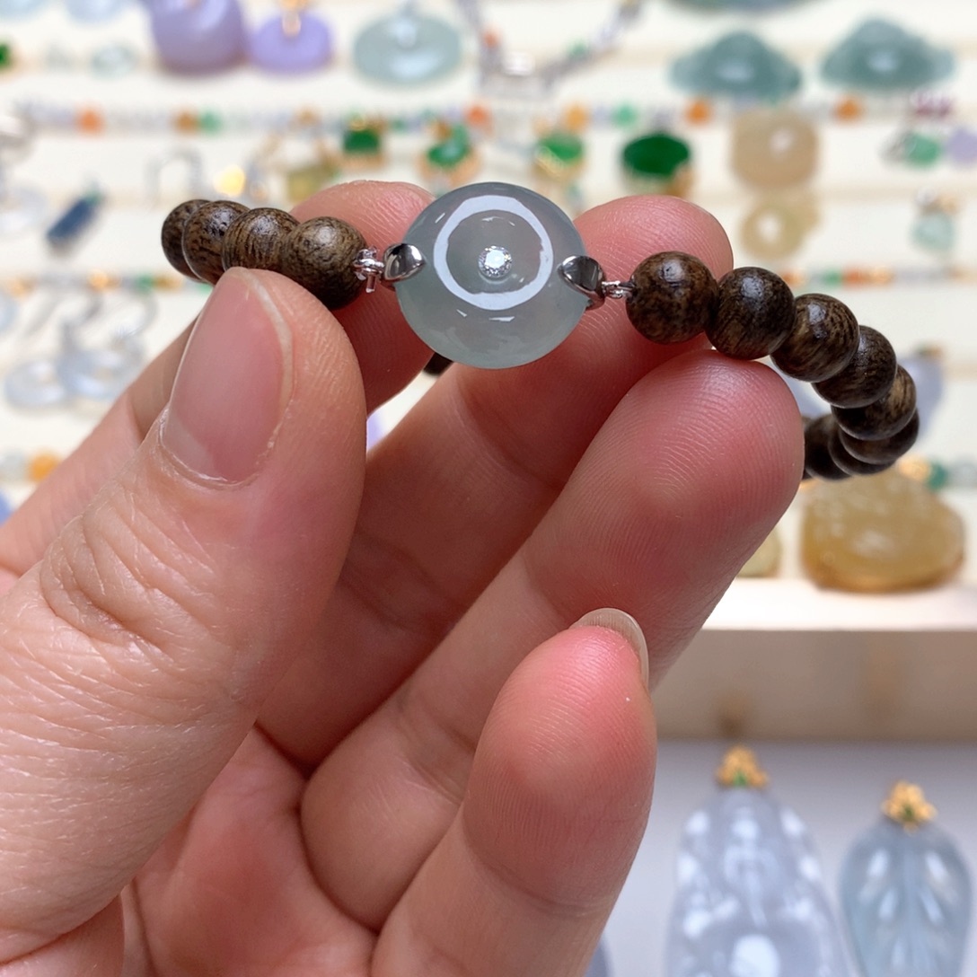 翡翠银S925镶嵌颈饰翡翠平安扣