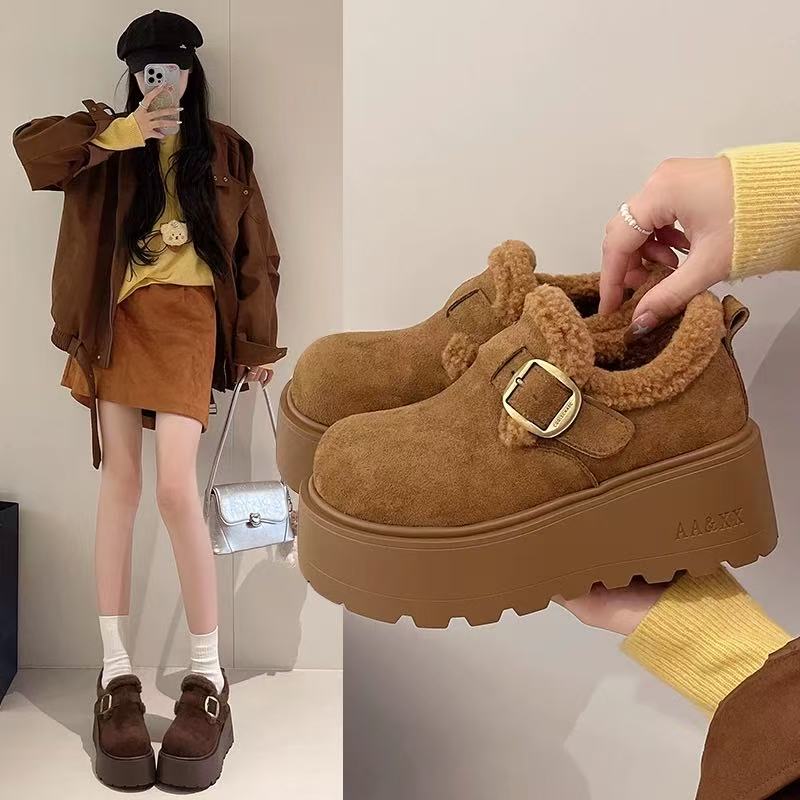 【XFY】潮流风休闲风休闲勃肯棉鞋纯色棉鞋复古港风覆古风冬季D258