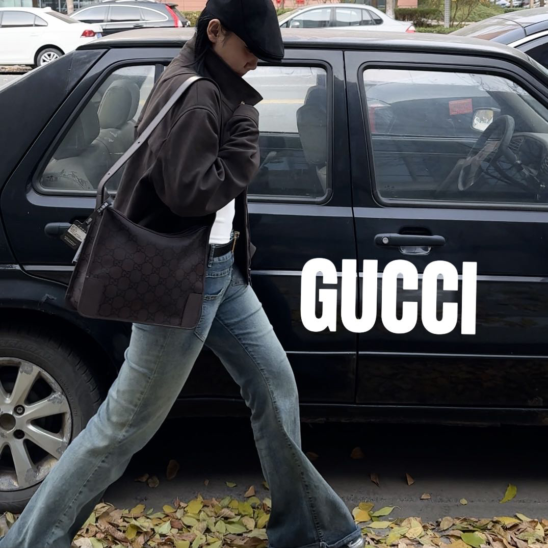 修复品619297/GUCCI/古驰巧克力色牛角包