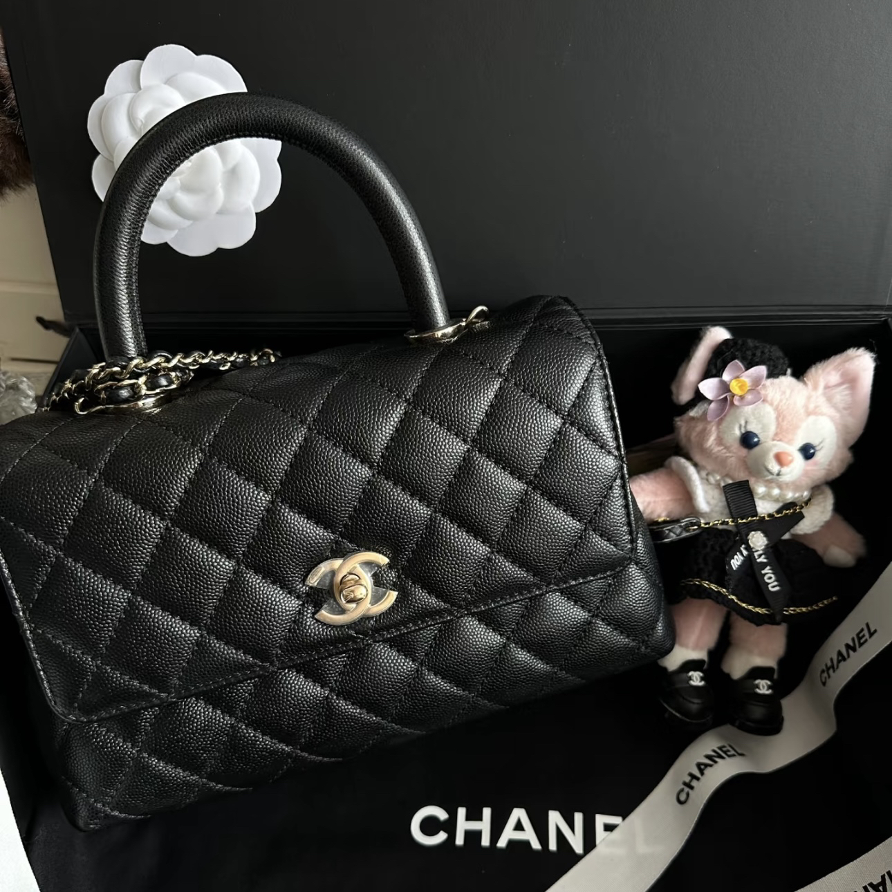 未使用 Chanel/香奈儿 黑金cocohandle荔枝皮小号手提包 芯片款