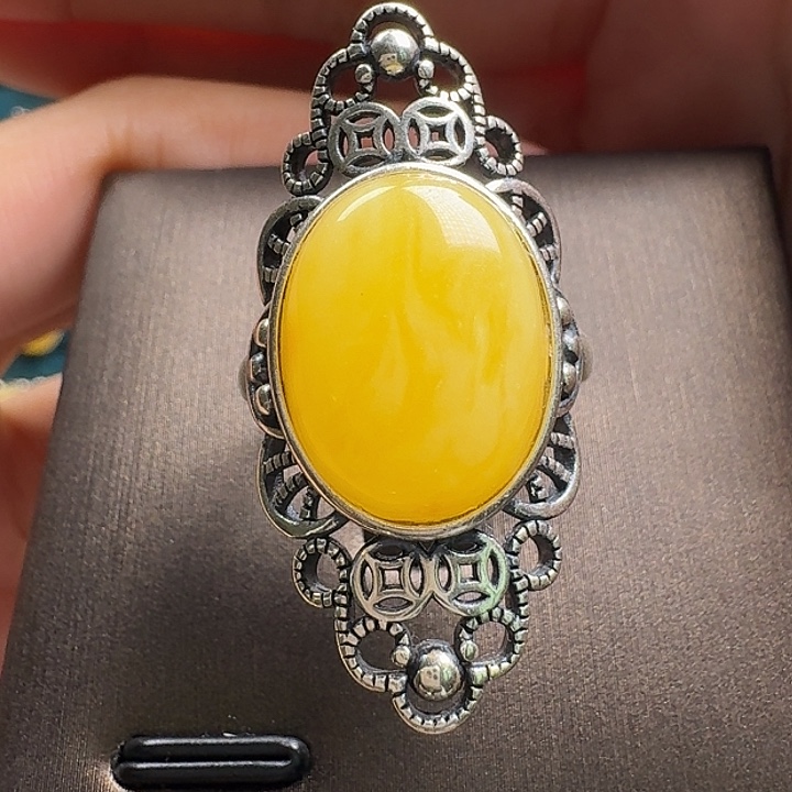 蜜蜡银S925镶嵌戒指戒指