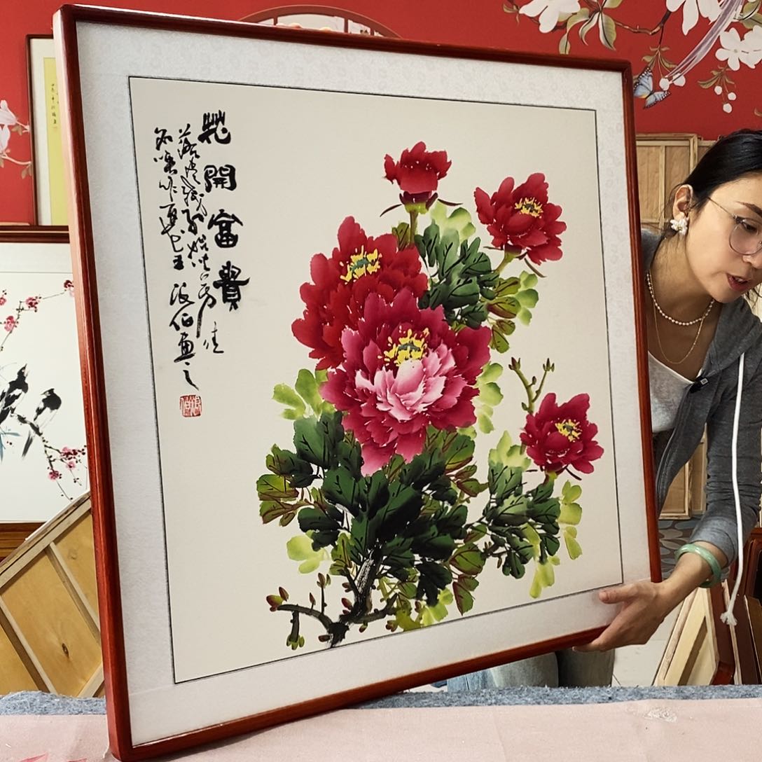 国画手写手绘带框包邮82✖️82国画作品