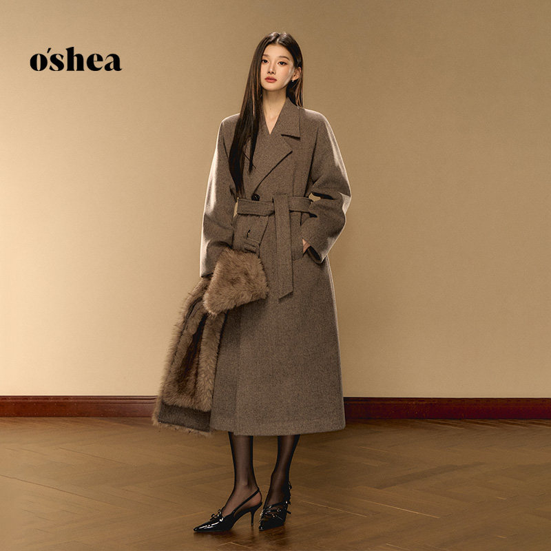 oshea【官方专享】高级感可卸围巾毛呢外套女宽松慵懒风呢子大衣