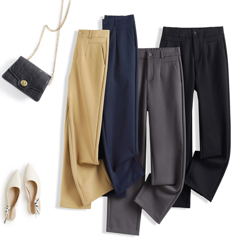 女装新款洋气休闲裤百搭纯色不一易邹春夏季拉链一粒腰扣直筒裤女