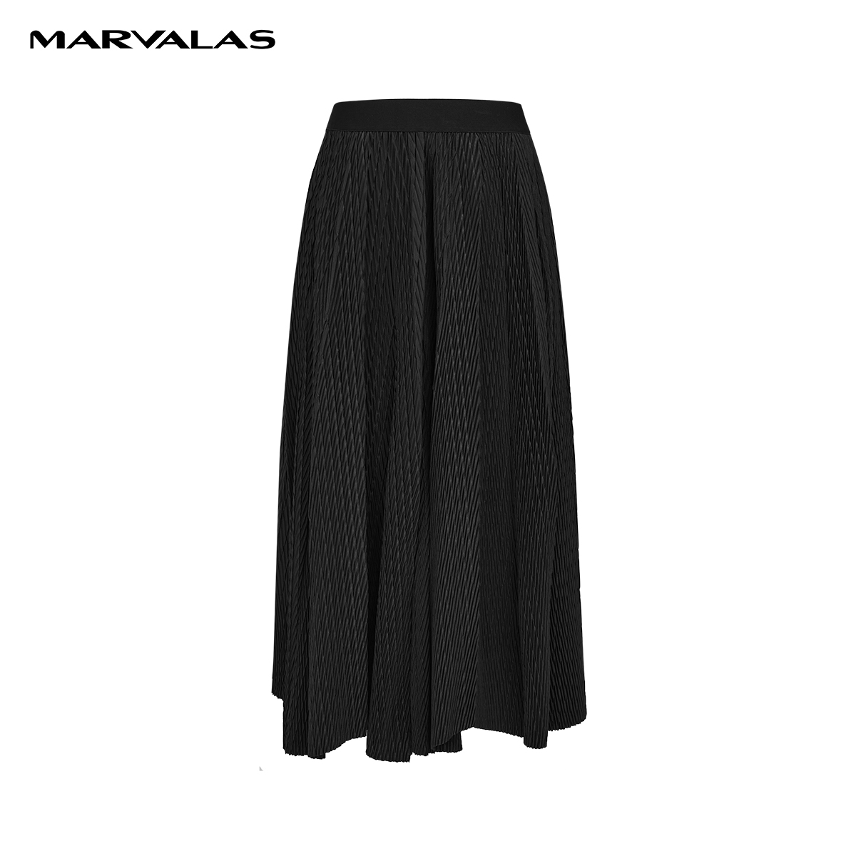 【小熊专属】曼德诗纯色高腰A字裙弹力百褶伞裙中长裙M207303522