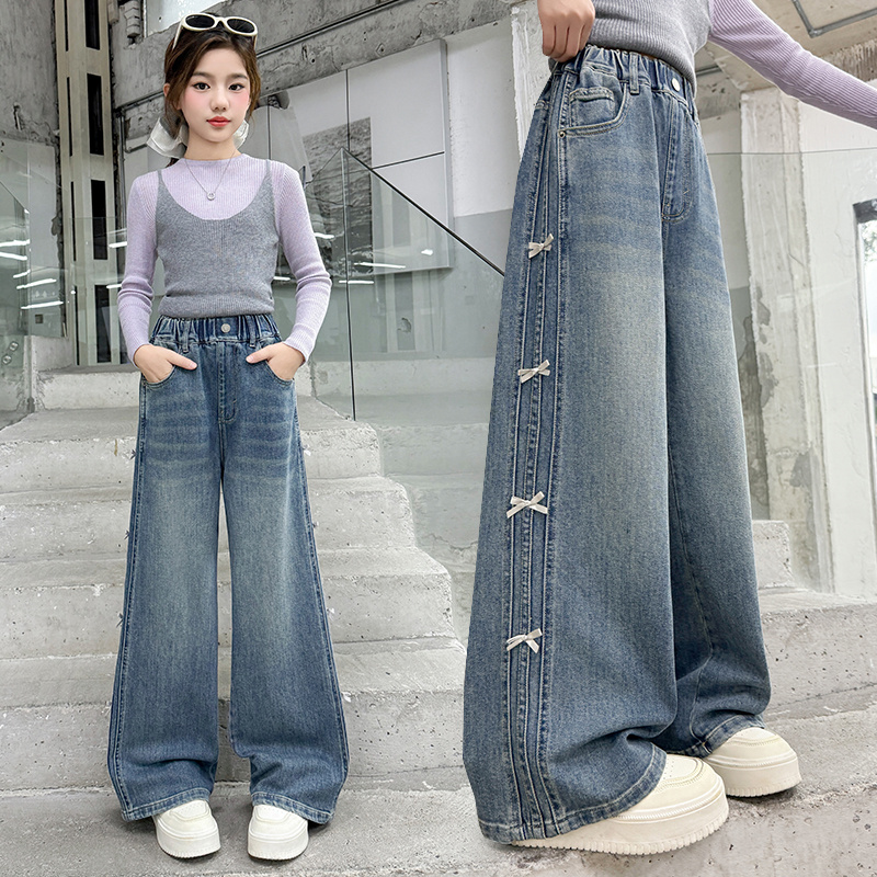 女童牛仔裤春秋2025新款儿童春装洋气牛仔裤大童春季宽松阔腿裤