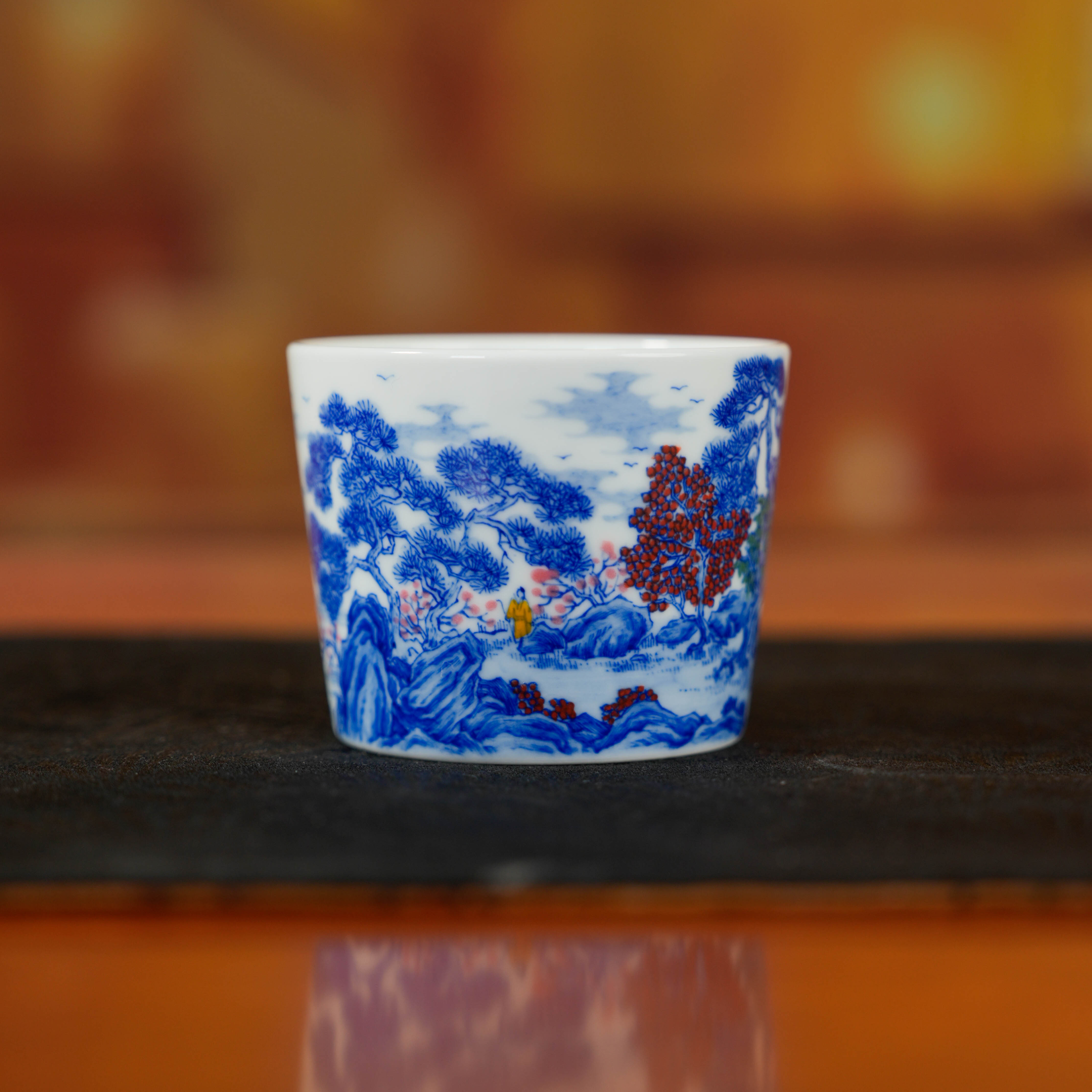 【小乔赏瓷】清三青花山水直筒杯秋风过耳金叶来qs151
