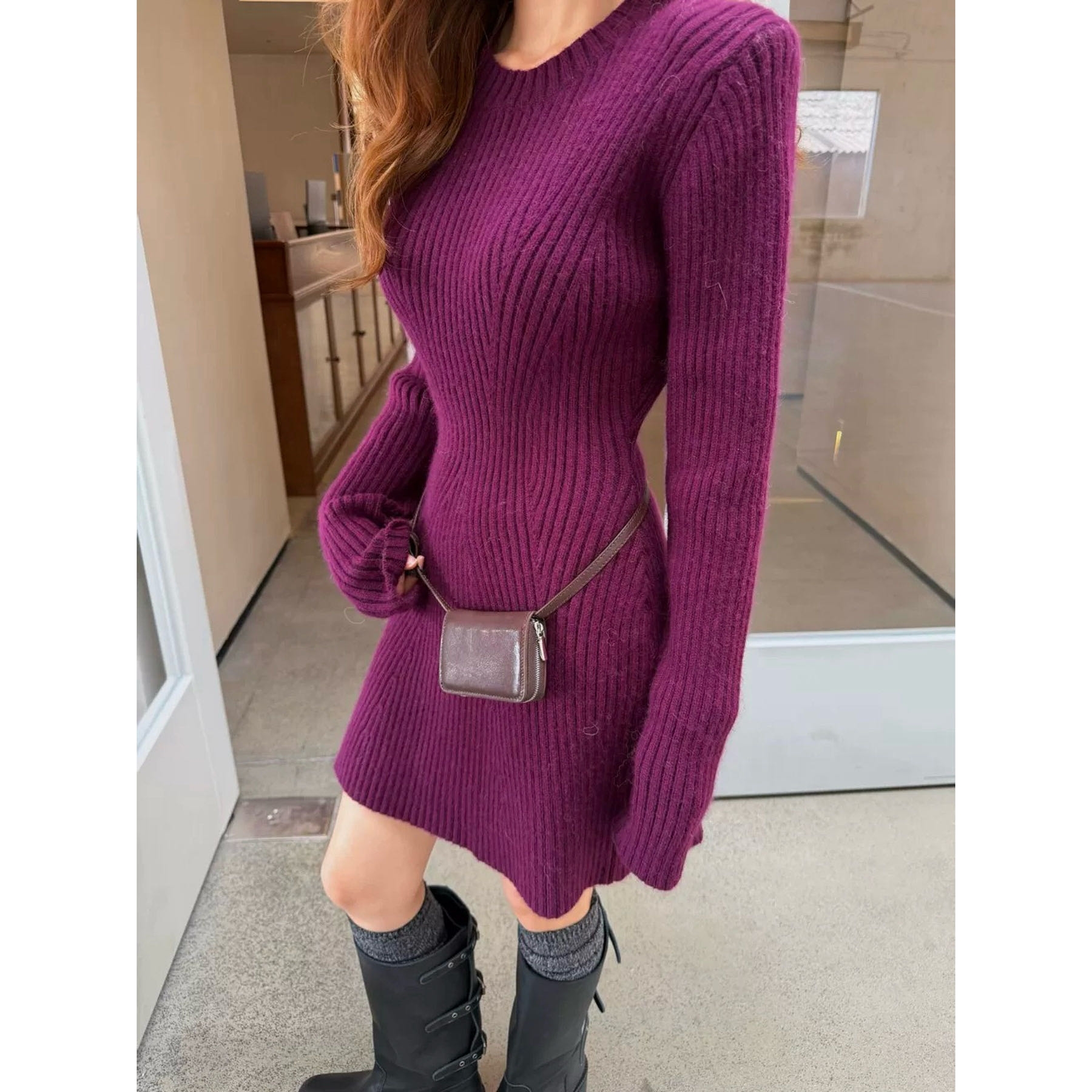 【土豆优选】韩系收腰显瘦针织连衣裙