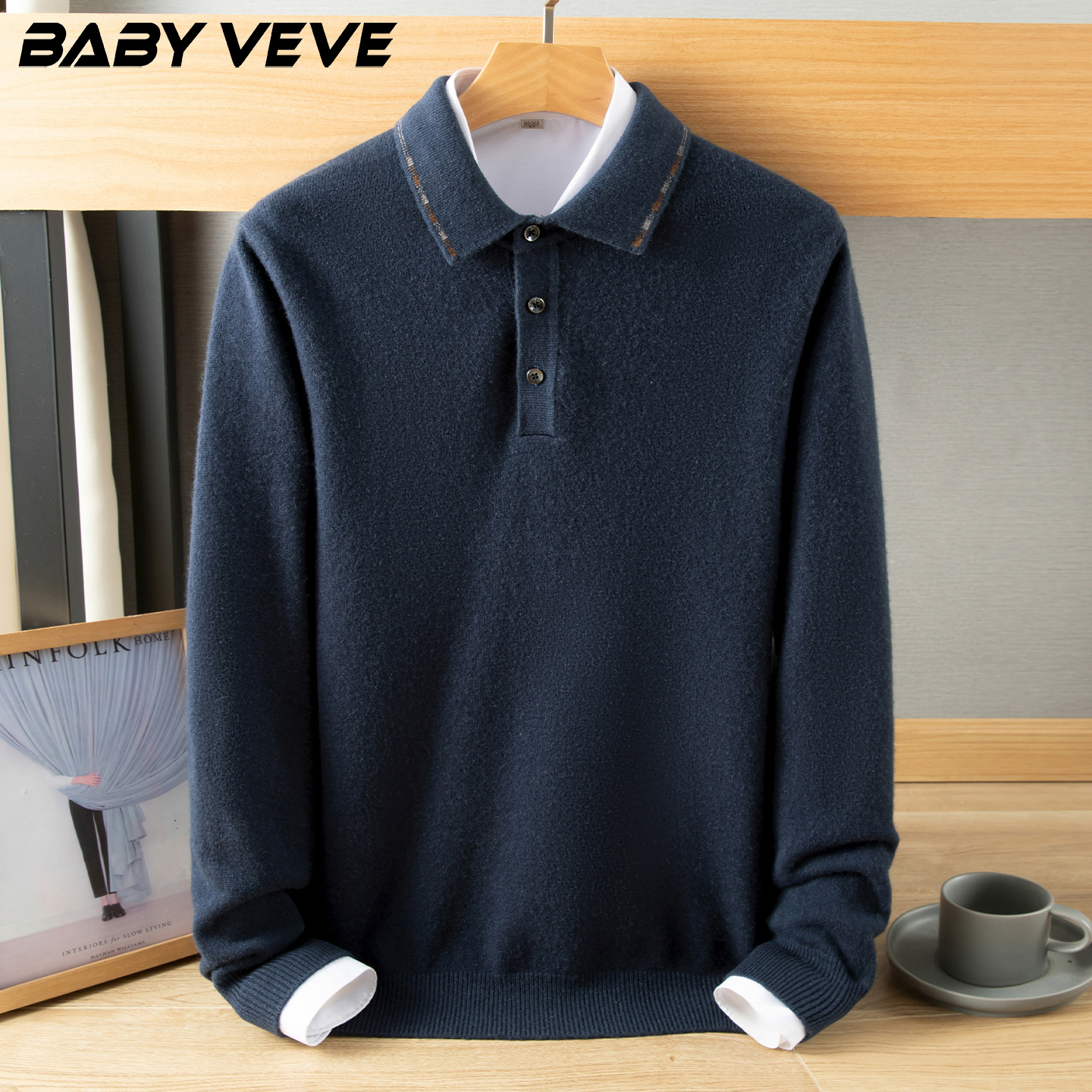 羊绒衫男100%纯羊绒polo领针织打底衫冬季商务休闲纯色高档毛衣潮