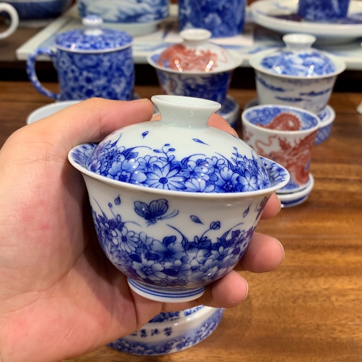 晓月柴窑 蝶恋花盖碗