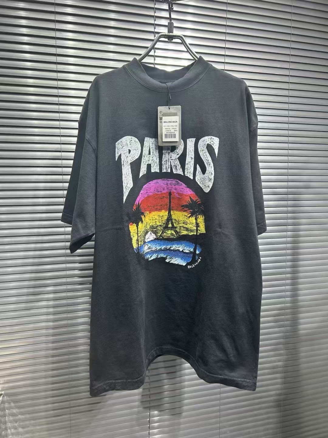 全新未使用 Balenciaga/巴黎世家 24ss椰树涂鸦黑灰短袖/s码